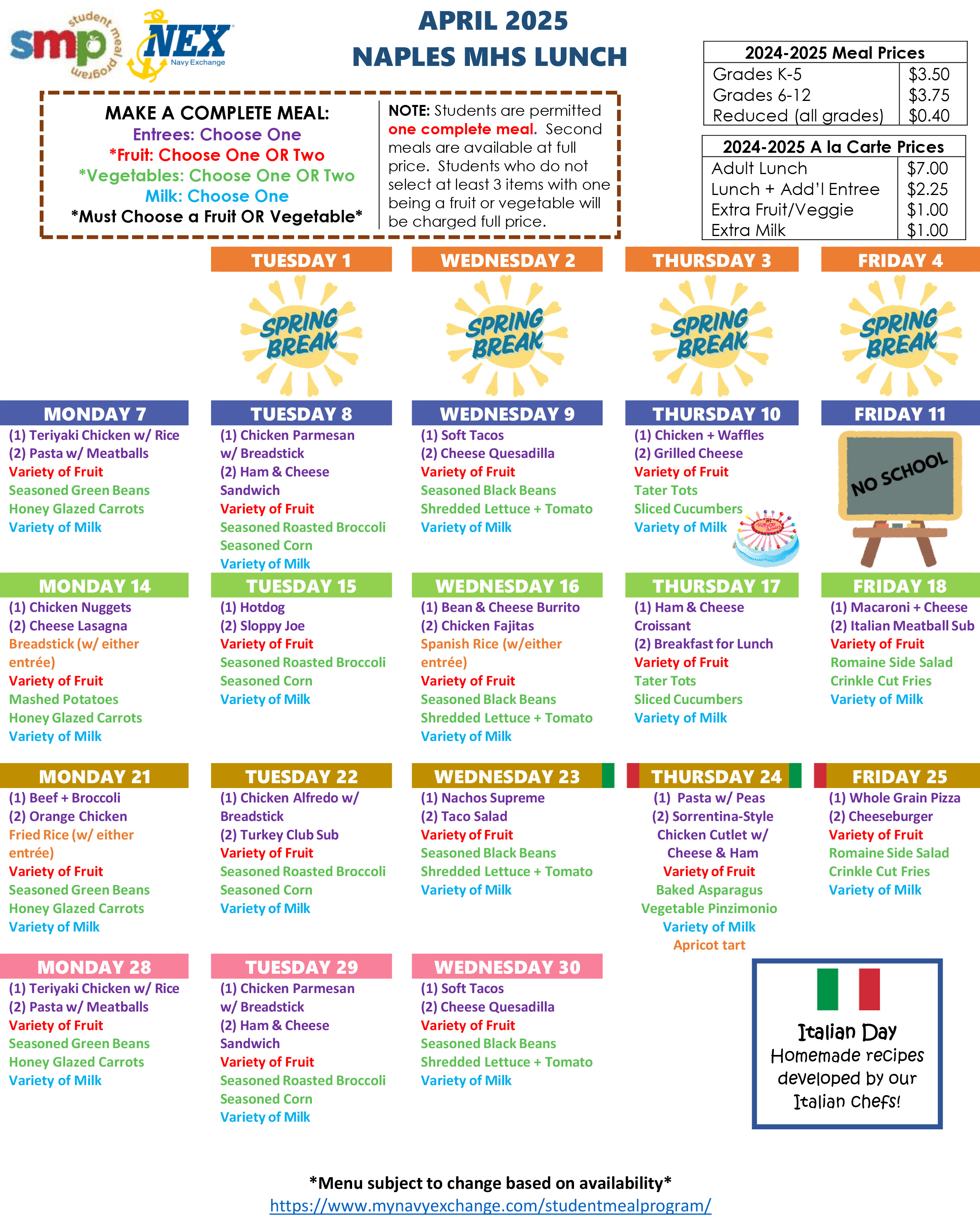 Naples Menu April 2025