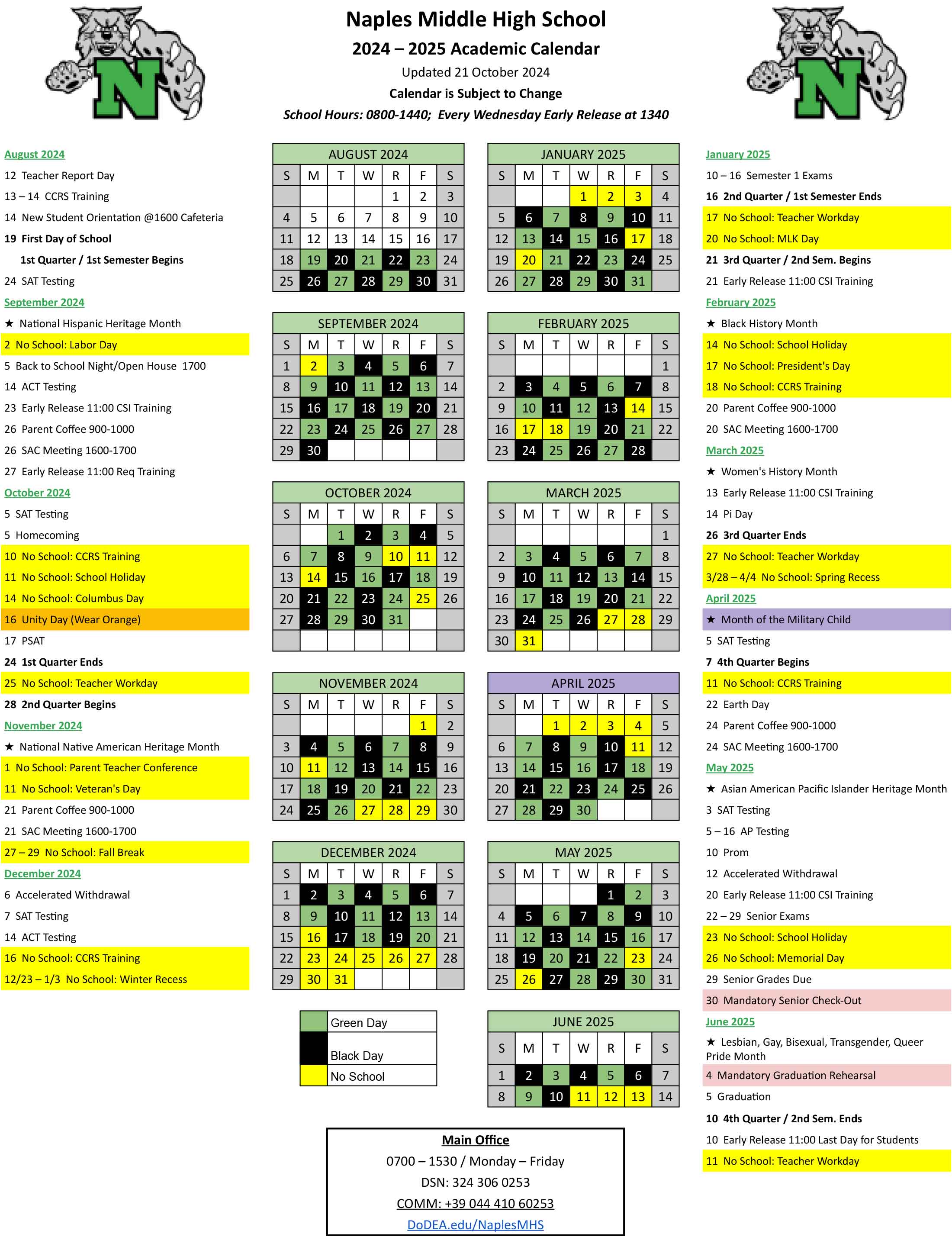 Naples Middle High School Academic Calendar 2024-2025