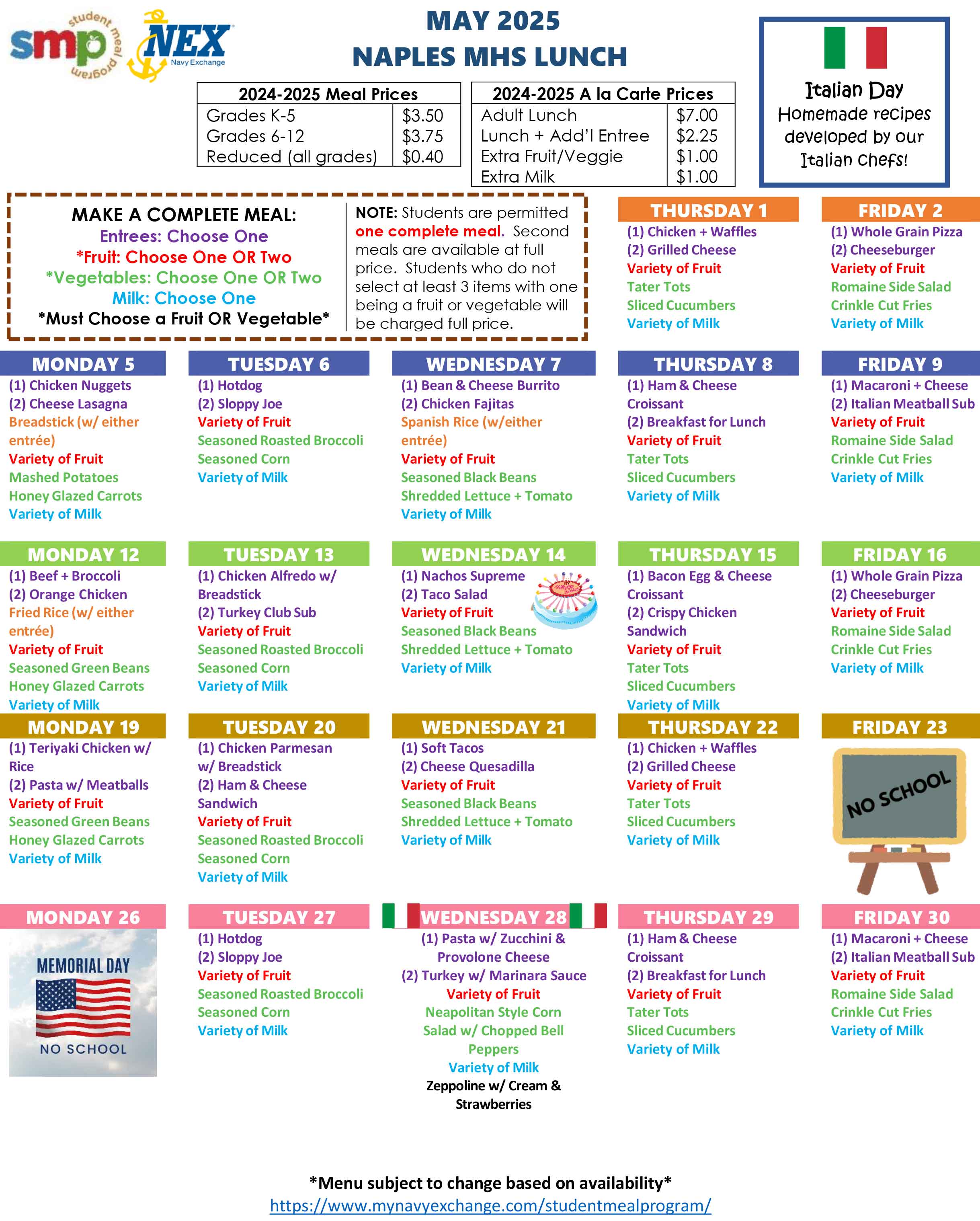 May Lunch Menu